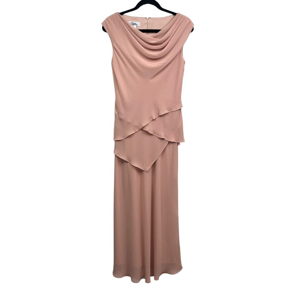 Patra Womens Long Gown Dress Ruched Layered Sleeveless Formal Peach Nude Sz 8*